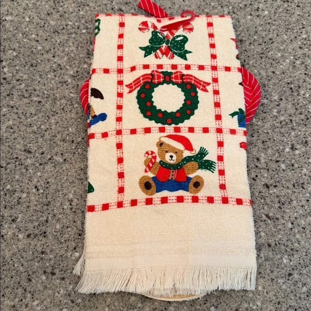 GOURMET GALLERY Vintage 80s/90s Teddy Bear Christmas Potholder/Towel Set *NEW*